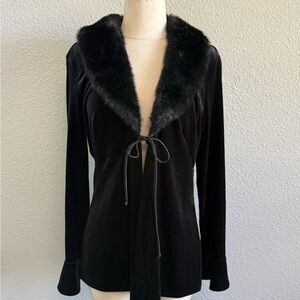 Vintage 90's Faux Trim Collar Velvet Open Cardigan/Sweater Size Medium